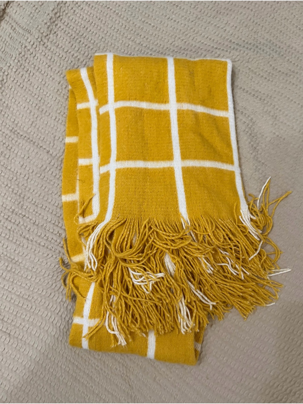 Mustard Yellow Windowpane Knit Throw scarf - Picture 3 of 4